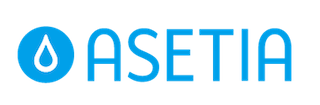 水滴のシンボルと「ASETIA」の文字を横に並べたロゴ